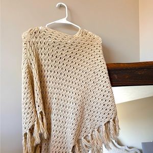 Woven poncho! Cotton blend, fringed, one size fits all